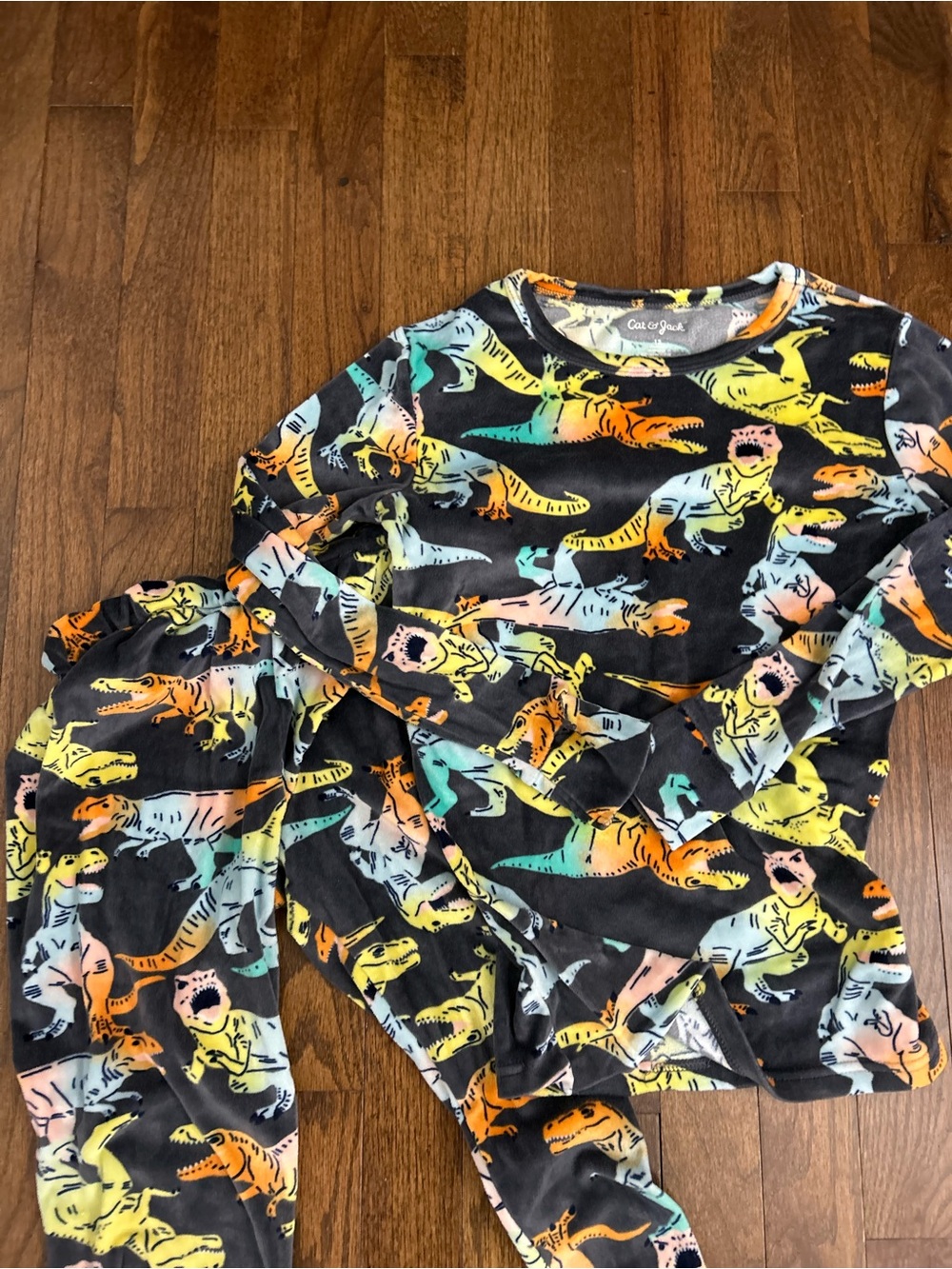 Cat & Jack Black Dinosaur Print Pajama Set with Neon Colors